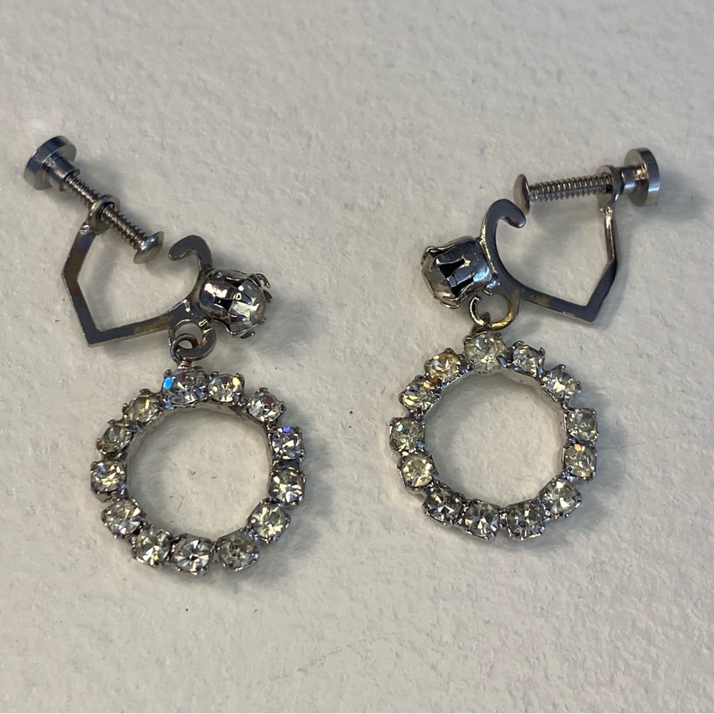 Vintage Silver Tone Circular Crystal Clip-On Earrings